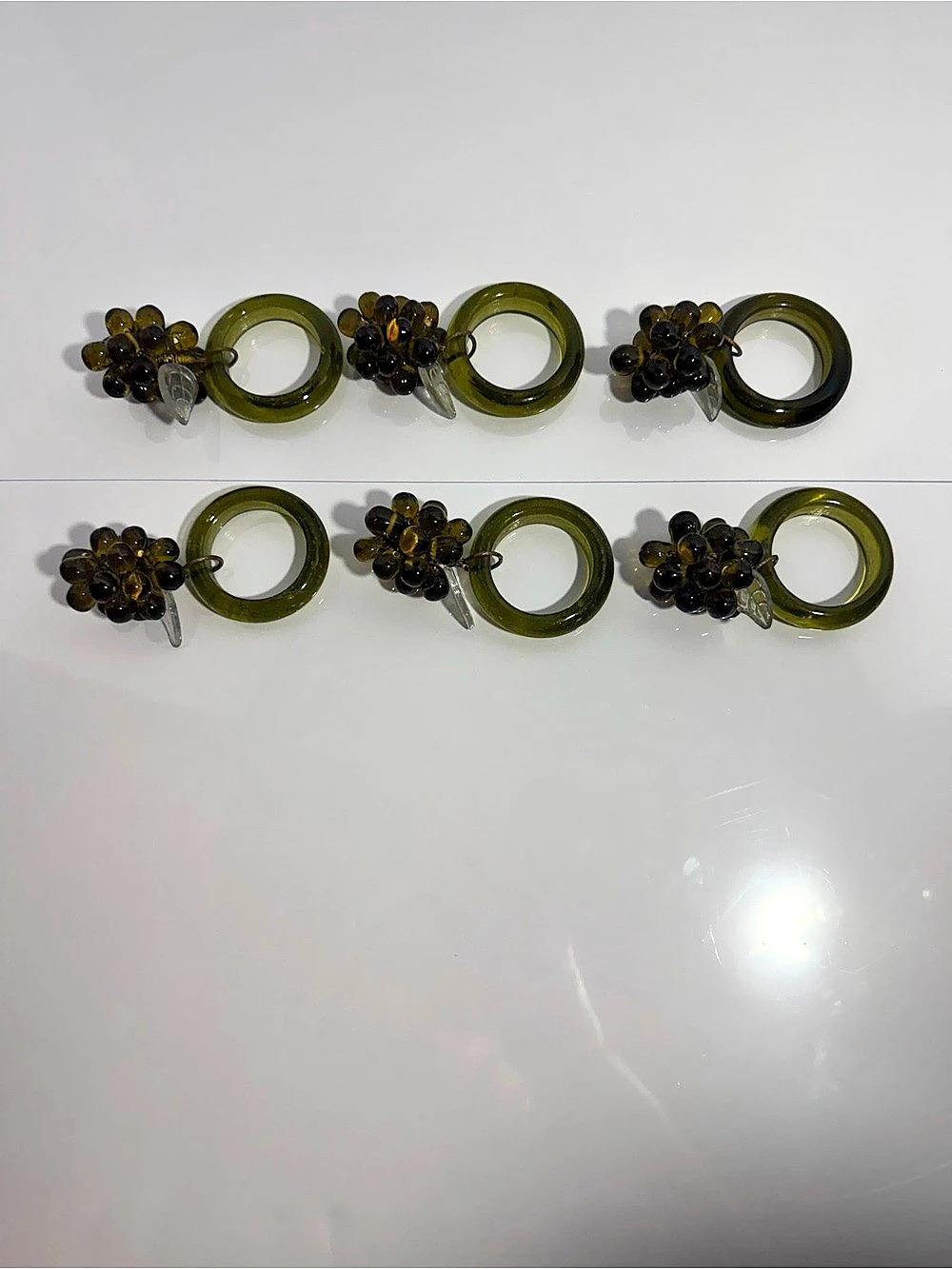 Vintage MCM Lucite Grape Napkin Rings Set of 6 Olive G Hand Wired Acrylic 1960s
